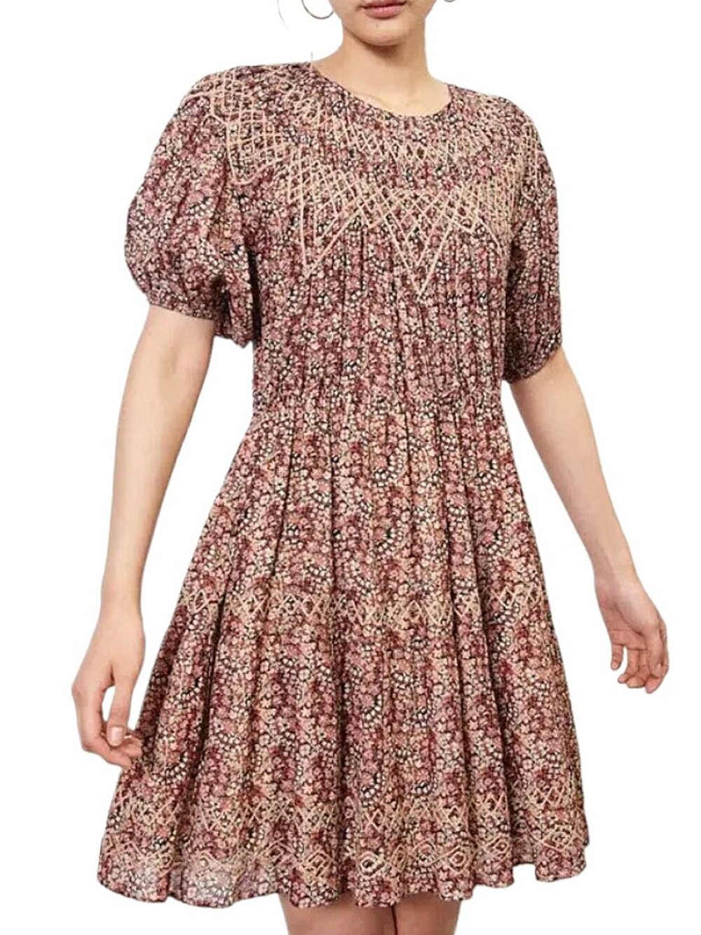 ba&sh Iris Smocked Embroidered Mini Dress Boho/French/Cottagecore - 1 (Small)